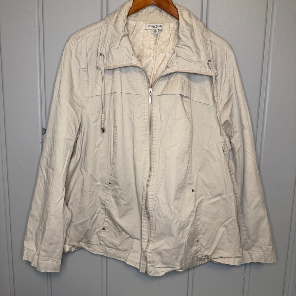 Studio Works Woman Beige Basic Jacket 3XL Mid-Length Casual Zip Front